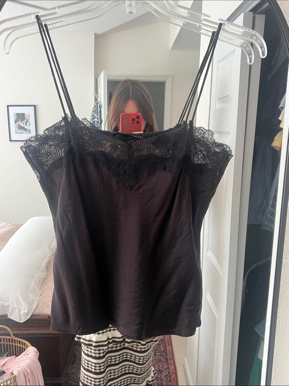 Zara Black Satin Lace-Trim Camisole